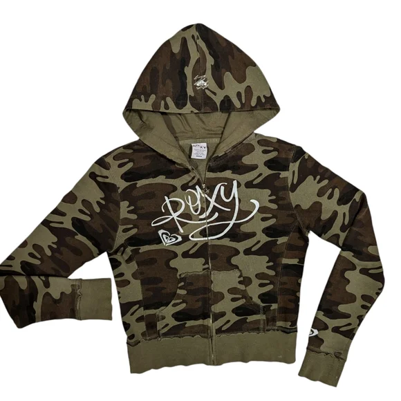 Y2K Roxy Camo Hoodie Jacket Medium - Picture 2 of 9